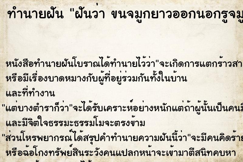 ทำนายฝัน ฝันว่า ขนจมูกยาวออกนอกรูจมูก ตำราโบราณ แม่นที่สุดในโลก